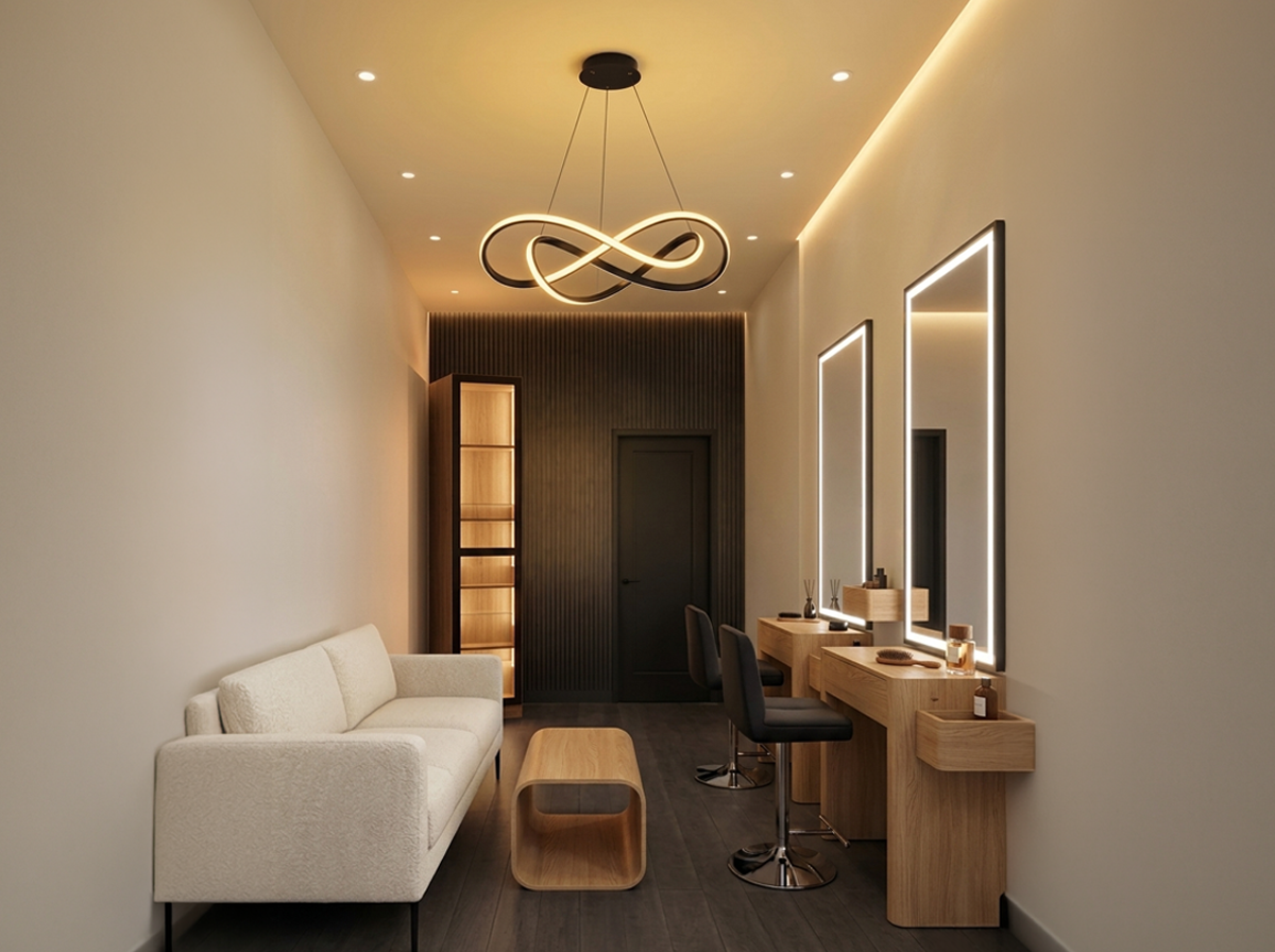 Backlit shelving in luxury styling room